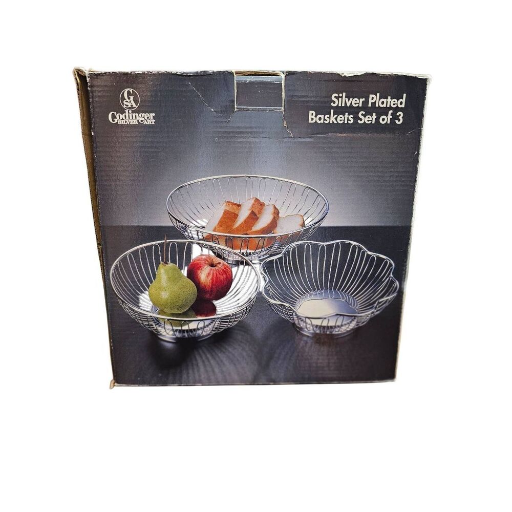 Godinger Silver Plated Baskets Set Of 3 Oval Scallop Round Vintage Silver Art Re
